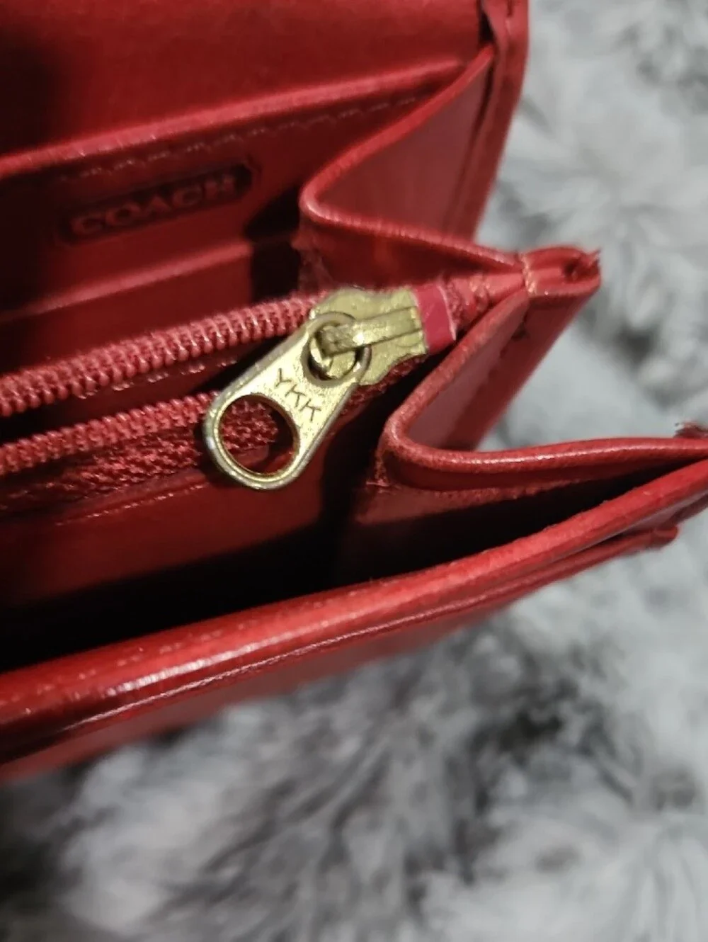 Coach Red Leather Card Wallet with Zippered Pocket